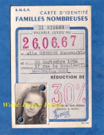 Carte Ancienne D' Identité SNCF Familles Nombreuses - 1964 - Réduction De 30% - Enfant Photo - Cachet Paris Tivoli Gare - Other & Unclassified