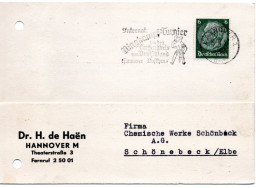 64643 - Deutsches Reich - 1937 - 6Pfg Hindenburg EF A Kte HANNOVER - ... RINGKAMPF-TURNIER ... -> Schoenebeck, Lochung R - Wrestling