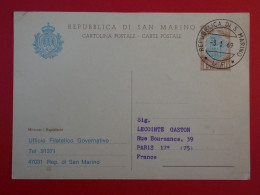 AS 19 SAN MARINO ITALIA BELLE CARTE ENTIER  RRR 1969   A PARIS FRANCE +++AFFRAN. PLAISANT+++ - Postal Stationery