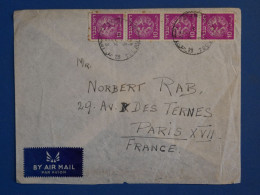 AS 19 ISRAEL   BELLE  LETTRE 1948 TEL AVIV A PARIS  FRANCE +BANDE VERT.  DE 4 TP ++AFFRAN. INTERESSANT+++ - Storia Postale