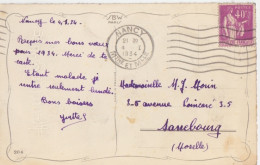 CP "Heureuse Année" Obl. Flier Nancy Le 4 I 34 (tarif 21/4/30) Sur N° 281 40c Paix - 1932-39 Paix