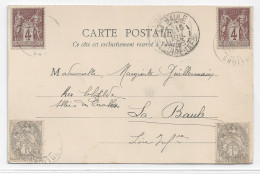 CPA 2 X 4 C Type SAGE N Sous U YT 88 + 2 X 1 C Type BLANC Sur Carte Postale Entrée De COULLONS Route De GIEN > LA BAULE - 1876-1898 Sage (Tipo II)