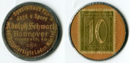 N93-0736 Timbre-monnaie Adolph Schwartz - 10 Pfennig - Kapselgeld - Encased Stamp - Noodgeld