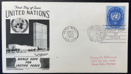 COVER / ONU United Nations FDC NEW YORK 1958 WORLD HOPE FOR LASTING PEACE - Lettres & Documents