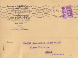 CP Commerciale "Articles Pour Brasseries" Obl. Krag Nancy Pl St Jean Le 18/1/36 (tarif 21/4/30) Sur N° 281 40c Paix - 1932-39 Paix