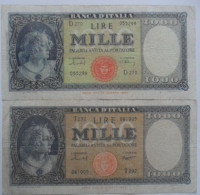 Italy Medusa Testina 2 X 1000 Lire Circulated Banknote 1947 (TWO DIFFERENT COLORS) - 1000 Lire