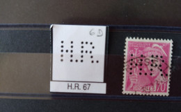 FRANCE H.R. 67 TIMBRE HR67  INDICE 6 SUR 416 PERFORE PERFORES PERFIN PERFINS PERFORATION PERCE  LOCHUNG - Used Stamps