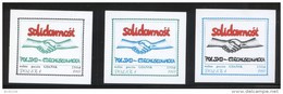 POLAND SOLIDARITY SOLIDARNOSC WOLNA POCZTA GDANSK 1989 CZECHOSLOVAKIA FRIENDSHIP SHAKING HANDS SET OF 3 PEACE - Viñetas Solidarnosc