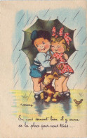 Carte Illustrée Par Gougeon De 2 Petits Amoureux Sous Un Parapluie Et Le Petit Chien Il Y A De La Place Pour 3 - Gougeon