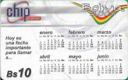 Bolivia - Entel (Chip) - Calendario 2003 - Blanco Y Multicolor, Gem5 Red, 2003, 10Bs, Used - Bolivië