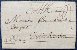 LETTRE 1721 Taxée Paris De Mr GOUGENOT à L'auditeur Des Comptes à Dijon "Duc De Bourbon " Au Dos Sceau De Cire Aux 3 Lys - ....-1700: Précurseurs