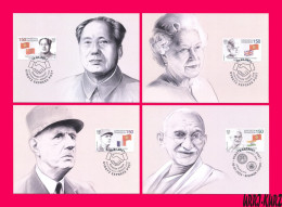 KYRGYZSTAN 2022-2023 Famous People Mao Zedong,Queen Elizabeth-II,Charles Gaulle,Mahatma Gandhi 4 Maxicards Maximum Cards - Kirgizië