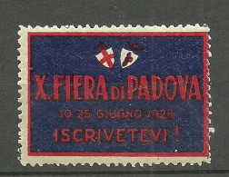 ITALIA ITALY 1928 X. Fiera Di Padova Vignette Advertising Poster Stamp - Unclassified