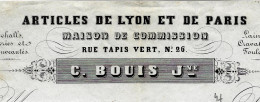 1852  C.Bouis Marseille ARTICLES DE LYON ET DE PARIS SOIERIES LAINAGE Pour Mme Dufey à Cassis - 1800 – 1899