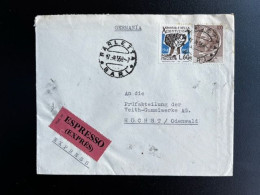 ITALY ITALIA 1958 EXPRESS LETTER BARLETTA TO HOCHST IM ODENWALD 17-09-1958 ITALIE EXPRES ESPRESSO - Correo Urgente/neumático