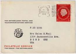 PAYS-BAS / THE NETHERLANDS - 1954 Mi.654 On Special PTT Philatelic Advertising Card To The US - Covers & Documents