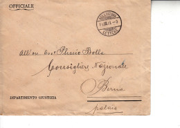 SVIZZERA  1893 - Lettera Da  Bellinzona A Berna - "OFFICIALE" - Dipartimento Giustizia - Franchise