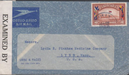 1942. COSTA RICA Beautiful Censored Cover With 40 C. Football Stadium To Lydia E. Pinkham Med... (Michel 254) - JF438090 - Costa Rica