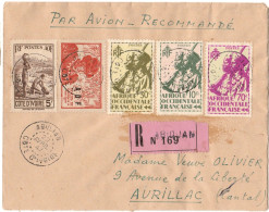 COTE  D'IVOIRE Lettre Recommandée-Par Avion-Bel Affranchissement- ABDIJAN Pour AURILLAC (Cantal)22 Avril 1947 - Storia Postale