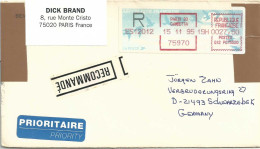 Vignette D'affranchissement - MOG - Paris 20 Gambetta - Lettre Recommandée Pour L'Allemagne - 1990 Type « Oiseaux De Jubert »