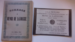 INDRE Hommage à Henri De LATOUCHE 1929 LA CHATRE NEUVY SAINT SEPULCRE 44 PAGES ET PHOTO PLAQUE BERRY - Centre - Val De Loire