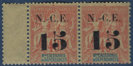 Nouvelle Caledonie Paire BDFeuille N°66* 15c Sur 40c Rouge Orange Variété Petit " 1 " à 15c Tenant à Normal Frais & TTB - Unused Stamps