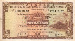 Hong Kong 5 Dollars 1967 Vf Pn 181c.3 - Hongkong