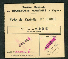 FICHE DE CONTROLE 4e CLASSE DE LA SOCIÉTÉ GÉNÉRALE DE TRANSPORTS MARITIMES À VAPEUR - SIDI BEL ABES 7/9/1955 - Mundo