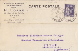 Carte-Lettre "Appareils De Brasserie" Obl. Nancy Porte St Nicolas Le 12/5/38 (tarif 12/7/37) Sur N° 363 55c Paix - 1932-39 Paix