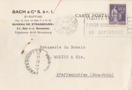 Carte-Lettre "Bach & Cie" Obl. Flier Strasbourg Pl Gare Le 1 VI 38 (tarif 12/7/37) Sur N° 363 55c Paix - 1932-39 Paix