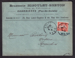 DDDD 924 -- BRASSERIES FRANCE - Enveloppe TP Semeuse COURRIERES  (Pas De Calais) 1910 - Entete Brasserie RIGOULET-BRETON - Biere