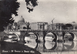 CARTOLINA  ROMA,LAZIO-IL TEVERE E PONTE ELIO-MEMORIA,CULTURA,RELIGIONE,IMPERO ROMANO,BOLLO STACCAT,VIAGGIATA 1956 - Fiume Tevere