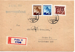 64692 - Tschechoslowakei - 1945 - 3K Wappen MiF A OrtsR-Bf PRAHA - Cartas & Documentos