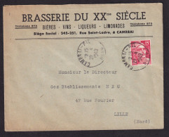 DDDD 930 -- BRASSERIES FRANCE - Enveloppe TP Gandon CAMBRAI (Nord) 1949 - Brasserie Du XXè SIECLE - Biere