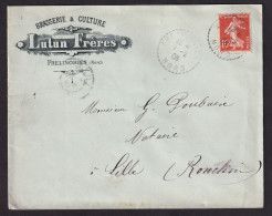 DDDD 934 -- BRASSERIES FRANCE - Enveloppe TP  Semeuse FRELINGHIEN (Nord) 1908 - Brasserie § Culture LUTUN Frères - Birre