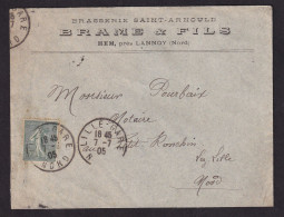 DDDD 936 -- BRASSERIES FRANCE - Enveloppe TP Semeuse HEM Près LANNOY (Nord) 1905 - Brasserie SAINT-ARNOULD, BRAME § Fils - Birre