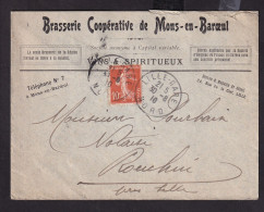 DDDD 943 -- BRASSERIES FRANCE - Enveloppe TP Semeuse MONS En BAROEUL (Nord) 1910 - Brasserie Coopérative MONS En BAROEUL - Bier