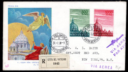 1958 31 GEN L.500+1.000 SERIE COMPLETA S.507 POSTA AEREA VATICANA RACCOMANDATA DA VATICANO X NEW YORK CV 35+ - Storia Postale