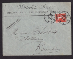DDDD 944 -- BRASSERIES FRANCE - Enveloppe TP Semeuse THUMESNIL Lez LILLE (Nord) 1907 - Brasserie Watrelot Frères - Beers