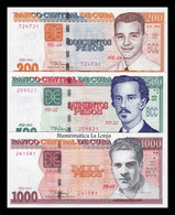 Cuba Set 3 Billetes 200 500 1000 Pesos 2010 - 2023 Pick 130-132 Ebc/Sc- Xf/aUnc - Cuba