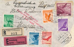 LIECHTENSTEIN Erster Postflug VADUZ INNSBRUCK 1935 FLUGPOST LETTRE RECOMMANDÉE EXPRES 1/7/35 FLUGPOST YT 14 - Luchtpostzegels