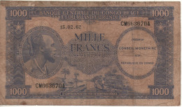 CONGO Republic 1'000 Francs P2a  Dated  15.02.1962  ( Man-river + Waterbuck At Back ) - Republic Of Congo (Congo-Brazzaville)