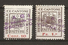 Suisse  - Petit Lot De 2 Timbres Fiscaux° - Cantone Del Ticino -  10 Cent. & 1 Fr. -  Fatture - Canton Du Tessin - Revenue Stamps