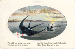 HIRONDELLE Rapportant Un Une Enveloppe Pour Un Joyeux Anniversaire - Carte Postale Ancienne - Oiseaux