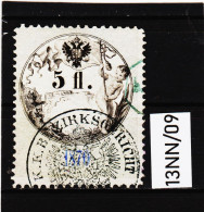 13NN/09  STEMPELMARKEN STEUERMARKEN 1870 ÖSTERREICH  5 GULDEN 1870 Ultramarin  ENTWERTET - Revenue Stamps