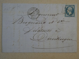 BP17 FRANCE BELLE LETTRE 1863 BOULOGNE  A DUNKERQUE  ++ VARIETE POINTS  NAP.  N°22 +AFFRANC.INTERESSANT - 1862 Napoléon III