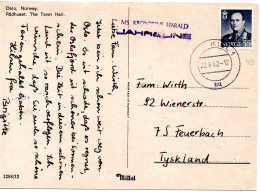 64718 - Norwegen - 1962 - 55o. Olav V EF A AnsKte Schiffspoststpl MS KRONPRINS HARALD -> KIEL -> Stuttgart (Deutschland) - Cartas & Documentos