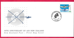 NEW ZEALAND - 50° ANNIVERSARY OF AIR NEW ZEALAND * F.D.C. *17.JAN. 1990* ON SPECIAL COVER - FDC