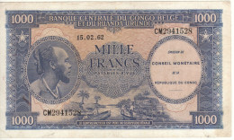 CONGO Republic 1'000 Francs P2a "high Quality"  Dated  15.02.1962  ( Man-river + Waterbuck At Back ) - Republik Kongo (Kongo-Brazzaville)