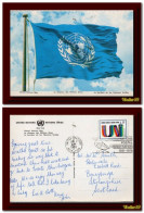 1976 NU ONU United Nations Flag Postcard Posted New York City To Scotland SLOGAN 2scans - Cartas & Documentos